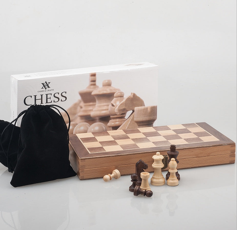 German Beech Wood Chess Set – Premium Folding Staunton Style