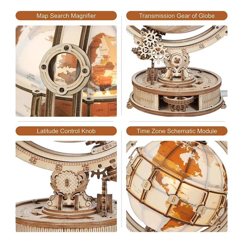 Robotime ROKR 180-Piece 3D Wooden Luminous Globe Puzzle – Night-Light Model
