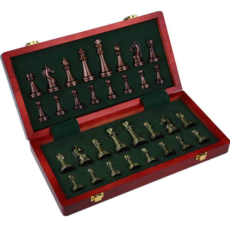 Premium Metal Bronze Folding Chess Set – Portable Gift Box Chess Game for Kids