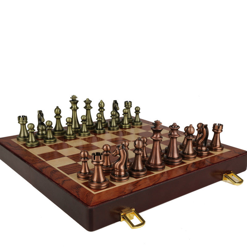 Premium Metal Bronze Folding Chess Set – Portable Gift Box Chess Game for Kids