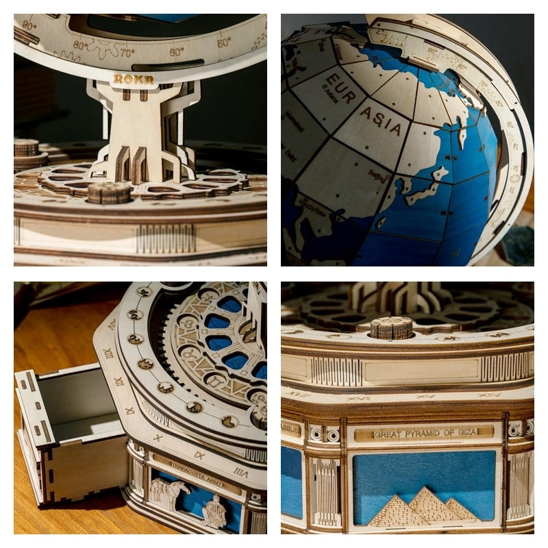 Robotime 567-Piece 3D Wooden Globe Puzzle – Ocean Map Ball Model for Adults & Kids