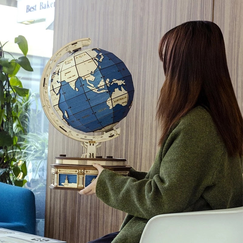 Robotime 567-Piece 3D Wooden Globe Puzzle – Ocean Map Ball Model for Adults & Kids