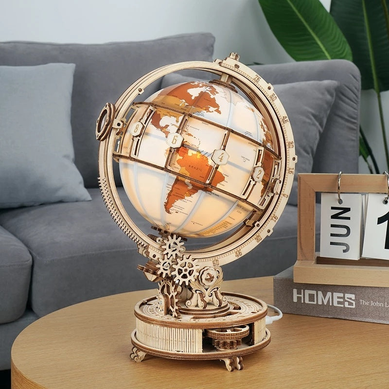 Robotime ROKR 180-Piece 3D Wooden Luminous Globe Puzzle – Night-Light Model