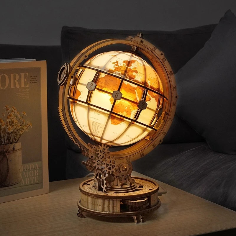 Robotime ROKR 180-Piece 3D Wooden Luminous Globe Puzzle – Night-Light Model