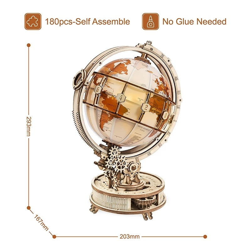 Robotime ROKR 180-Piece 3D Wooden Luminous Globe Puzzle – Night-Light Model