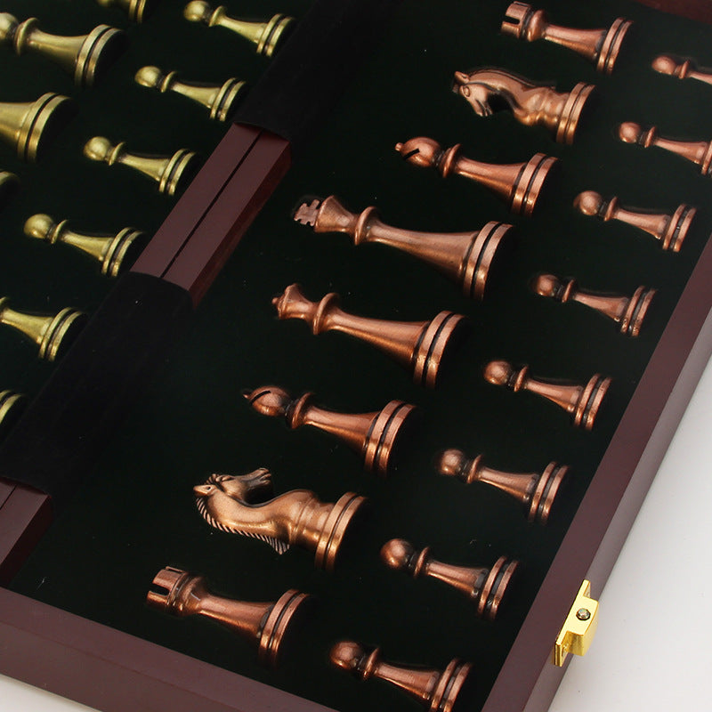 Premium Metal Bronze Folding Chess Set – Portable Gift Box Chess Game for Kids