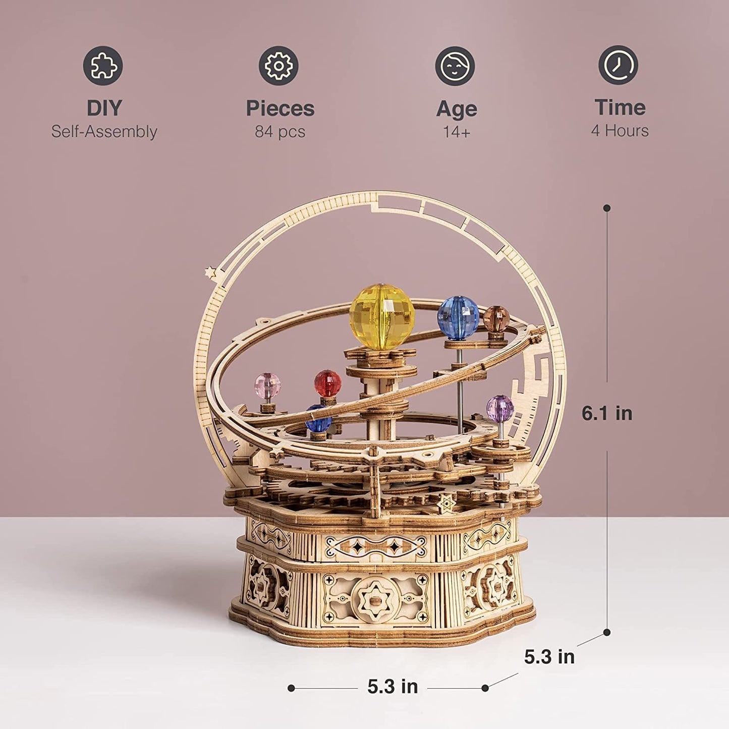 ROKR Starry Night Orrery 84-Piece 3D Wooden Mechanical Music Box
