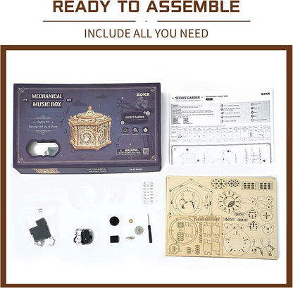 Robotime ROKR AMK52 "Secret Garden" 3D Wooden Puzzle Music Box – DIY Mechanical Ballerina Box with Secret Compartment