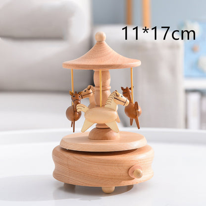 Innovative Rotating Wooden Music Box – Wind-Up Table Decor with Rotating Display Mechanism