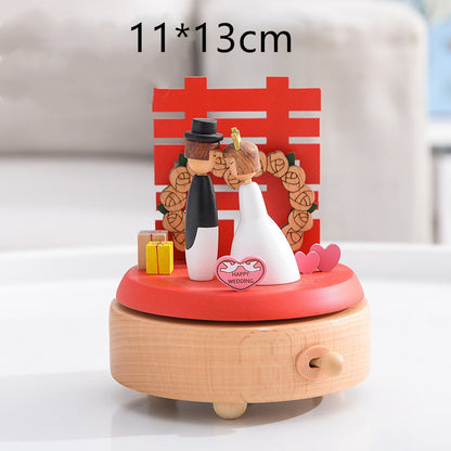 Innovative Rotating Wooden Music Box – Wind-Up Table Decor with Rotating Display Mechanism