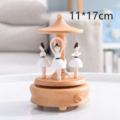 Innovative Rotating Wooden Music Box – Wind-Up Table Decor with Rotating Display Mechanism