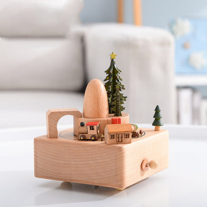 Innovative Rotating Wooden Music Box – Wind-Up Table Decor with Rotating Display Mechanism
