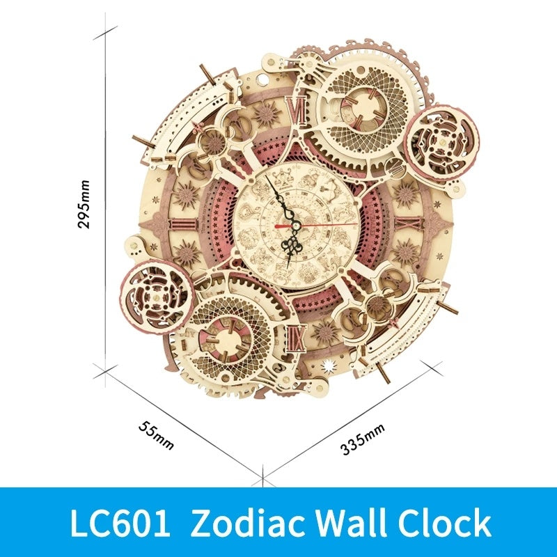 Robotime ROKR LC601 Zodiac Wall Clock 3D Wooden Puzzle – DIY Mechanical Time Art with Quartz Movement & Adjustable Calendar