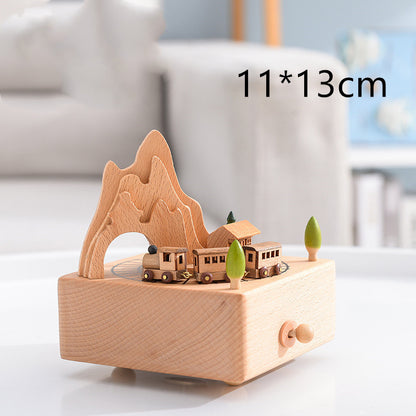 Innovative Rotating Wooden Music Box – Wind-Up Table Decor with Rotating Display Mechanism
