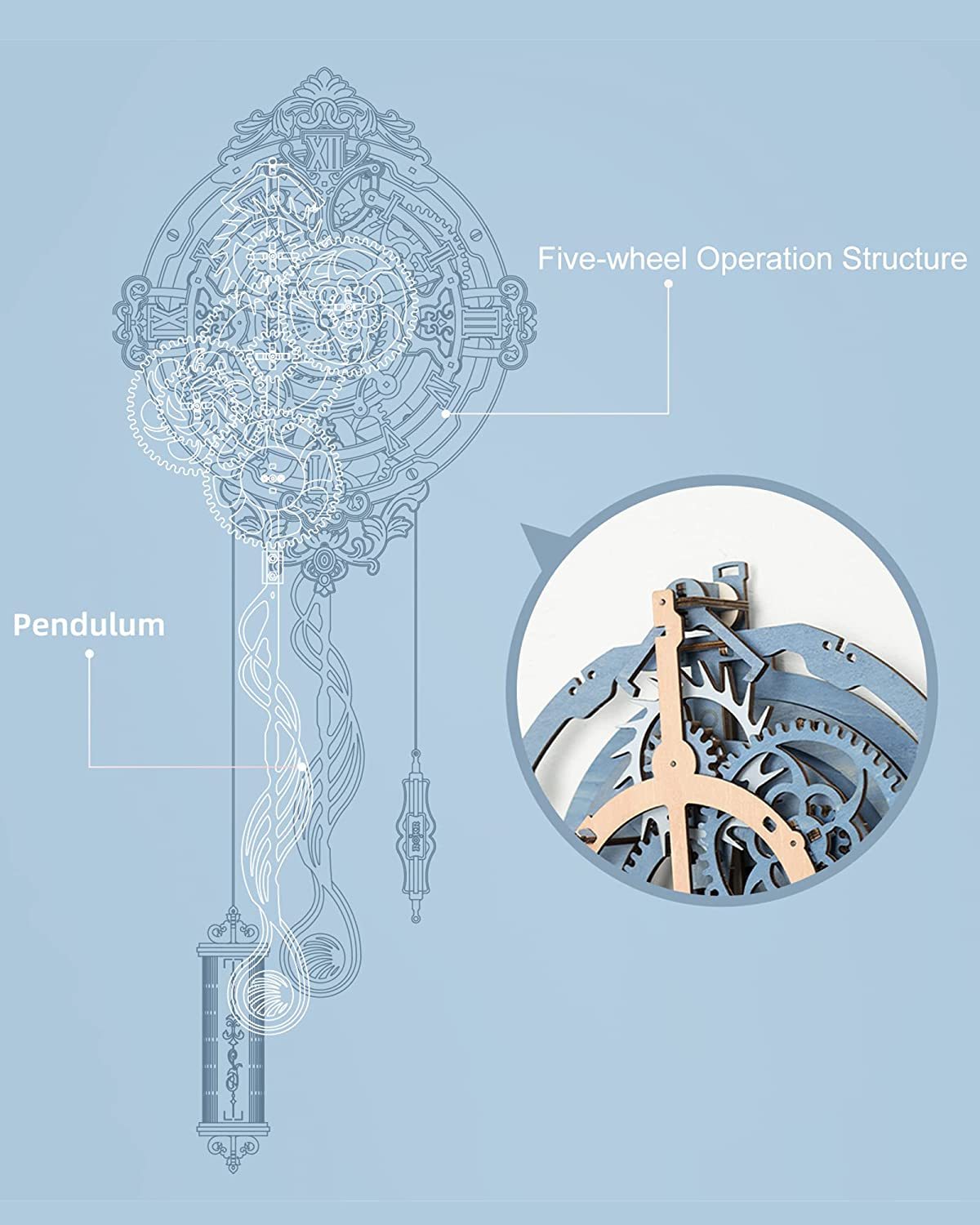 ROKR 231-Piece 3D Wooden Romantic Notes Wall Clock – Gear-Driven Time Art Model