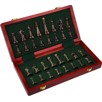 Premium Metal Bronze Folding Chess Set – Portable Gift Box Chess Game for Kids