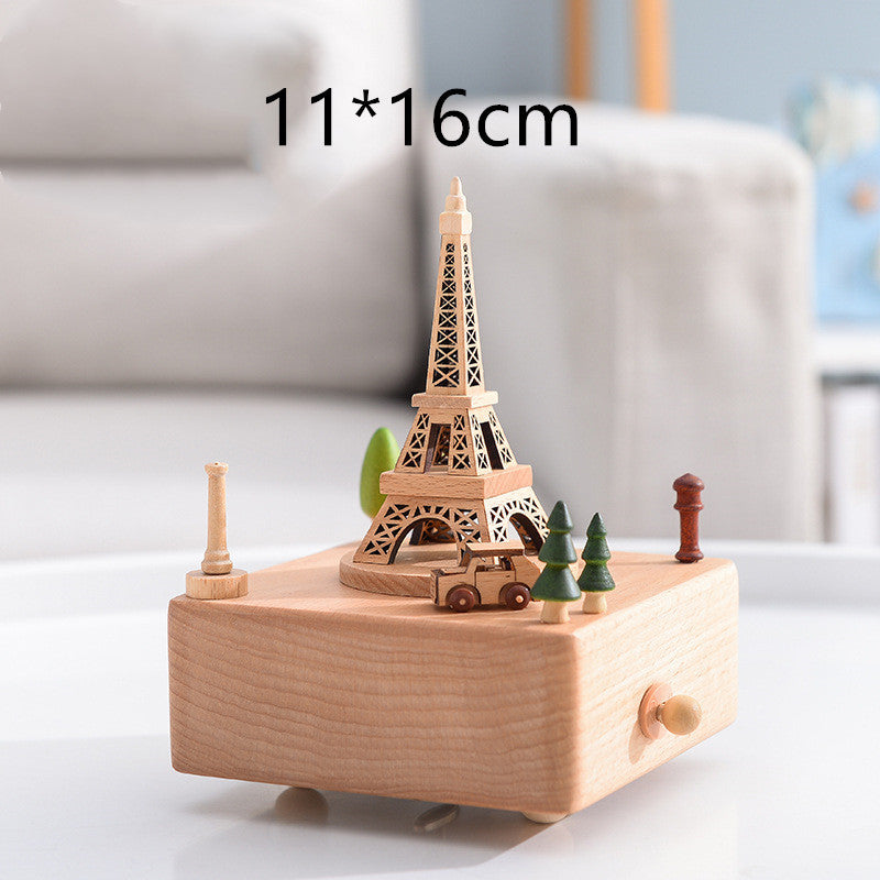 Innovative Rotating Wooden Music Box – Wind-Up Table Decor with Rotating Display Mechanism