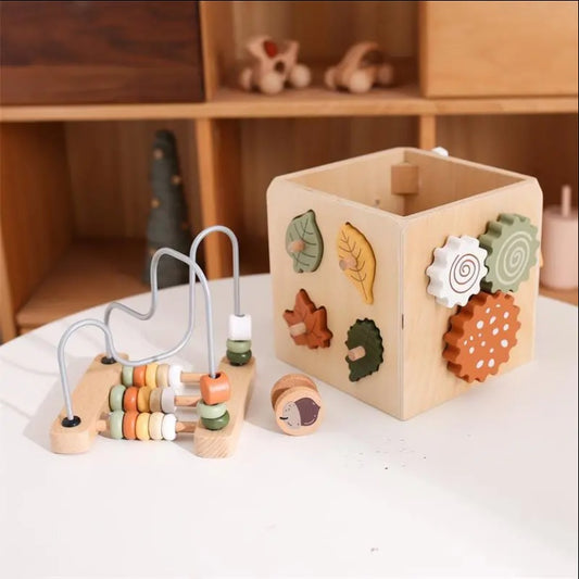 Wooden 5-in-1 Montessori Activity Cube – Bead Maze & Educational Learning Toy