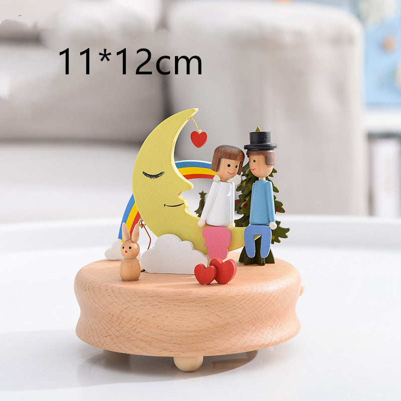 Innovative Rotating Wooden Music Box – Wind-Up Table Decor with Rotating Display Mechanism