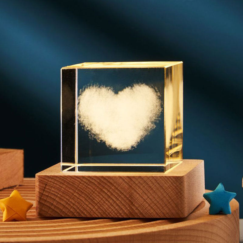 3D Transparent Crystal Cube Night Lamp – USB Desktop Decoration with 3D Etched Design, Warm Ambient Lighting for Bedroom & Kids Party Gift