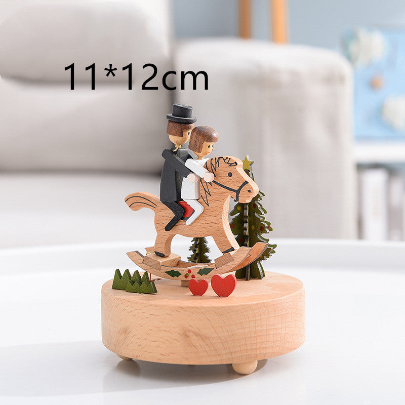 Innovative Rotating Wooden Music Box – Wind-Up Table Decor with Rotating Display Mechanism