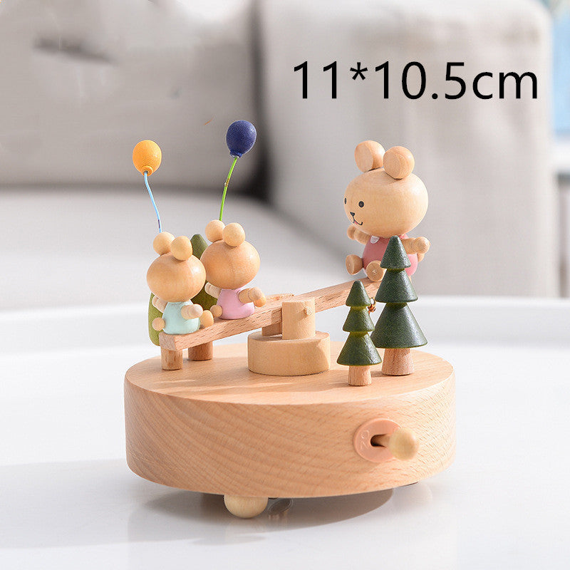 Innovative Rotating Wooden Music Box – Wind-Up Table Decor with Rotating Display Mechanism