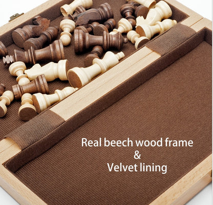 German Beech Wood Chess Set – Premium Folding Staunton Style