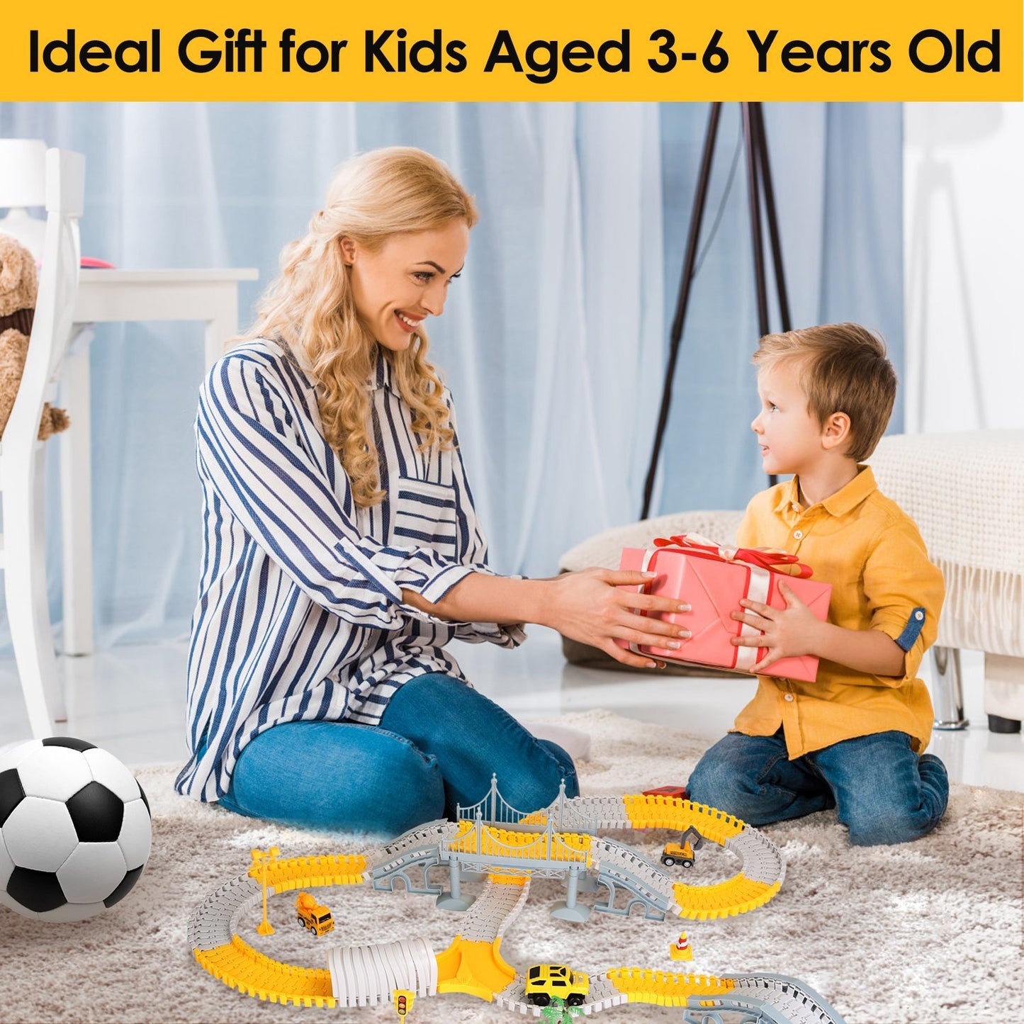 340-Piece Construction Race Track Set – DIY Flexible Car Track STEM Toy