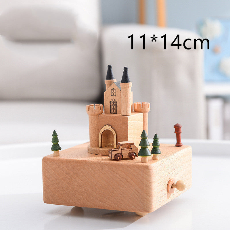 Innovative Rotating Wooden Music Box – Wind-Up Table Decor with Rotating Display Mechanism