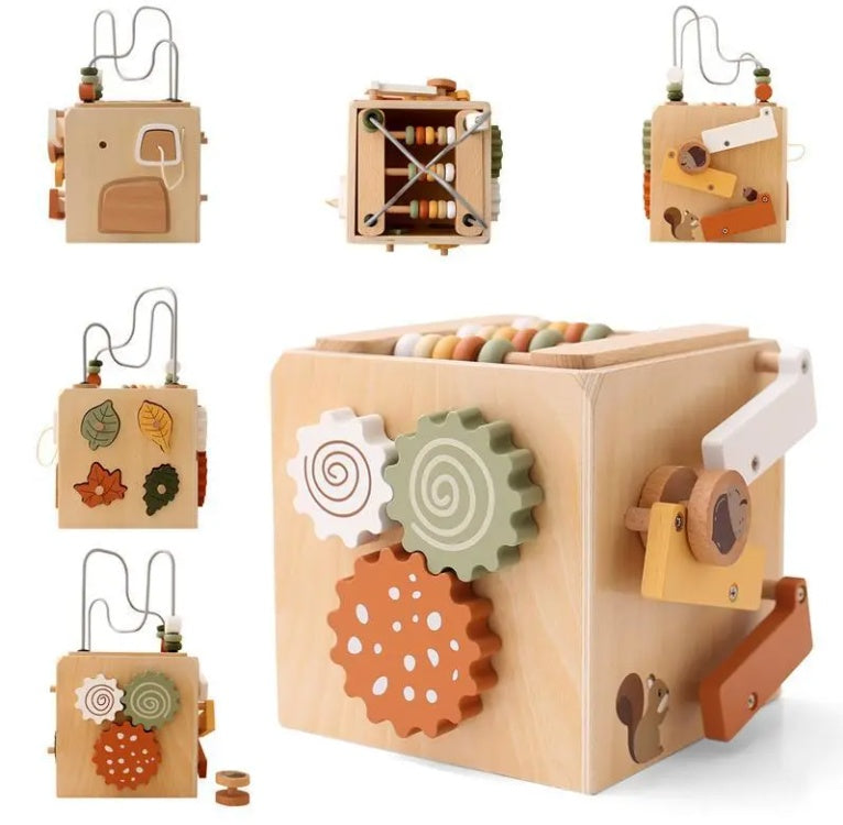 Wooden 5-in-1 Montessori Activity Cube – Bead Maze & Educational Learning Toy