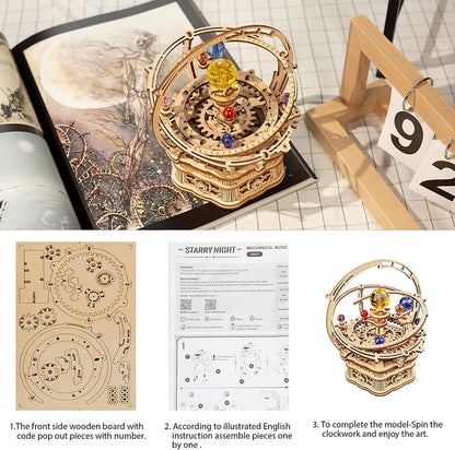 ROKR Starry Night Orrery 84-Piece 3D Wooden Mechanical Music Box