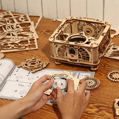 ROKR Hand-Crank Gramophone 3D Wooden Music Box Puzzle – 424-Piece DIY Mechanical Model