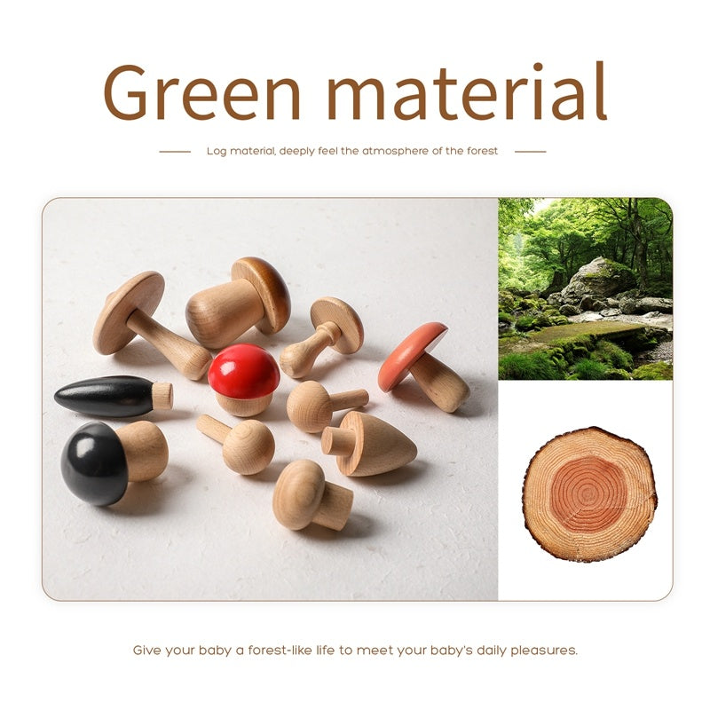 Beech Wood Mushroom Stacking Puzzle – Montessori Educational Toy for Toddlers