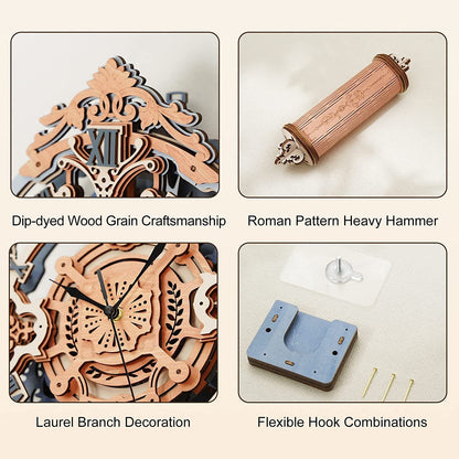 ROKR 231-Piece 3D Wooden Romantic Notes Wall Clock – Gear-Driven Time Art Model