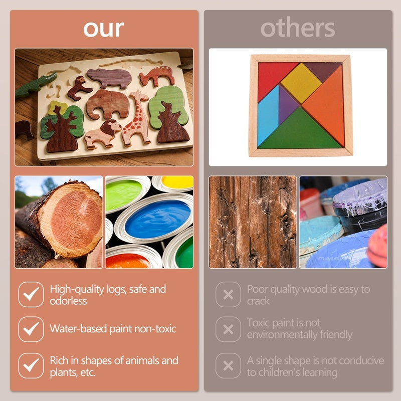 Wooden Animal Jigsaw Puzzle – Educational Montessori Toy for Toddlers & Kids