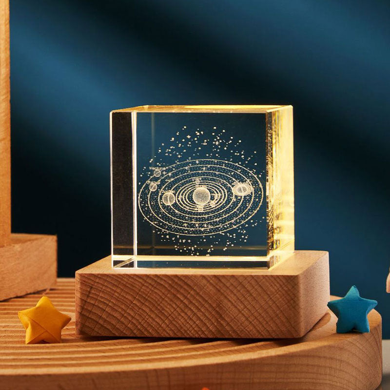 3D Transparent Crystal Cube Night Lamp – USB Desktop Decoration with 3D Etched Design, Warm Ambient Lighting for Bedroom & Kids Party Gift
