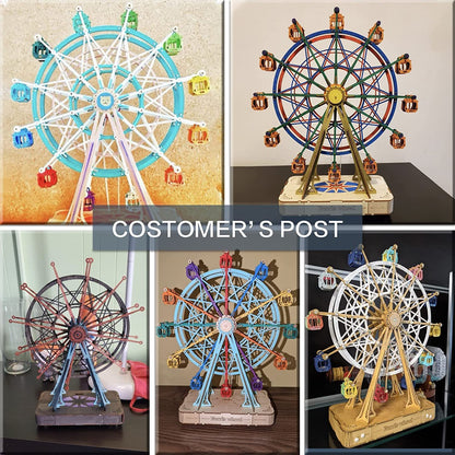 Ferris Wheel Music Box 3D Wooden Puzzle – 232-Piece DIY Rotatable Model