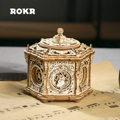 Robotime ROKR AMK52 "Secret Garden" 3D Wooden Puzzle Music Box – DIY Mechanical Ballerina Box with Secret Compartment