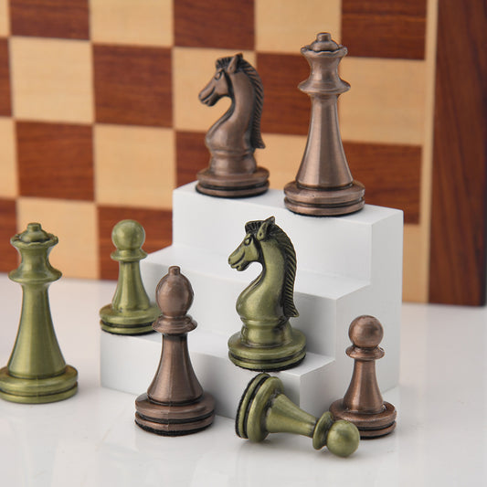Premium Metal Bronze Folding Chess Set – Portable Gift Box Chess Game for Kids