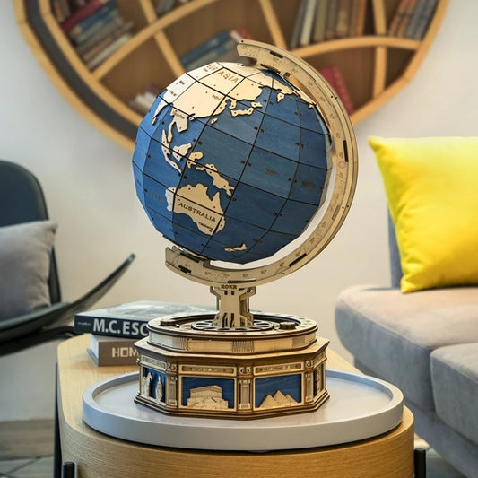 Robotime 567-Piece 3D Wooden Globe Puzzle – Ocean Map Ball Model for Adults & Kids