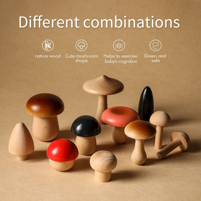 Beech Wood Mushroom Stacking Puzzle – Montessori Educational Toy for Toddlers