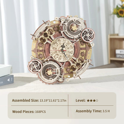 Robotime ROKR LC601 Zodiac Wall Clock 3D Wooden Puzzle – DIY Mechanical Time Art with Quartz Movement & Adjustable Calendar