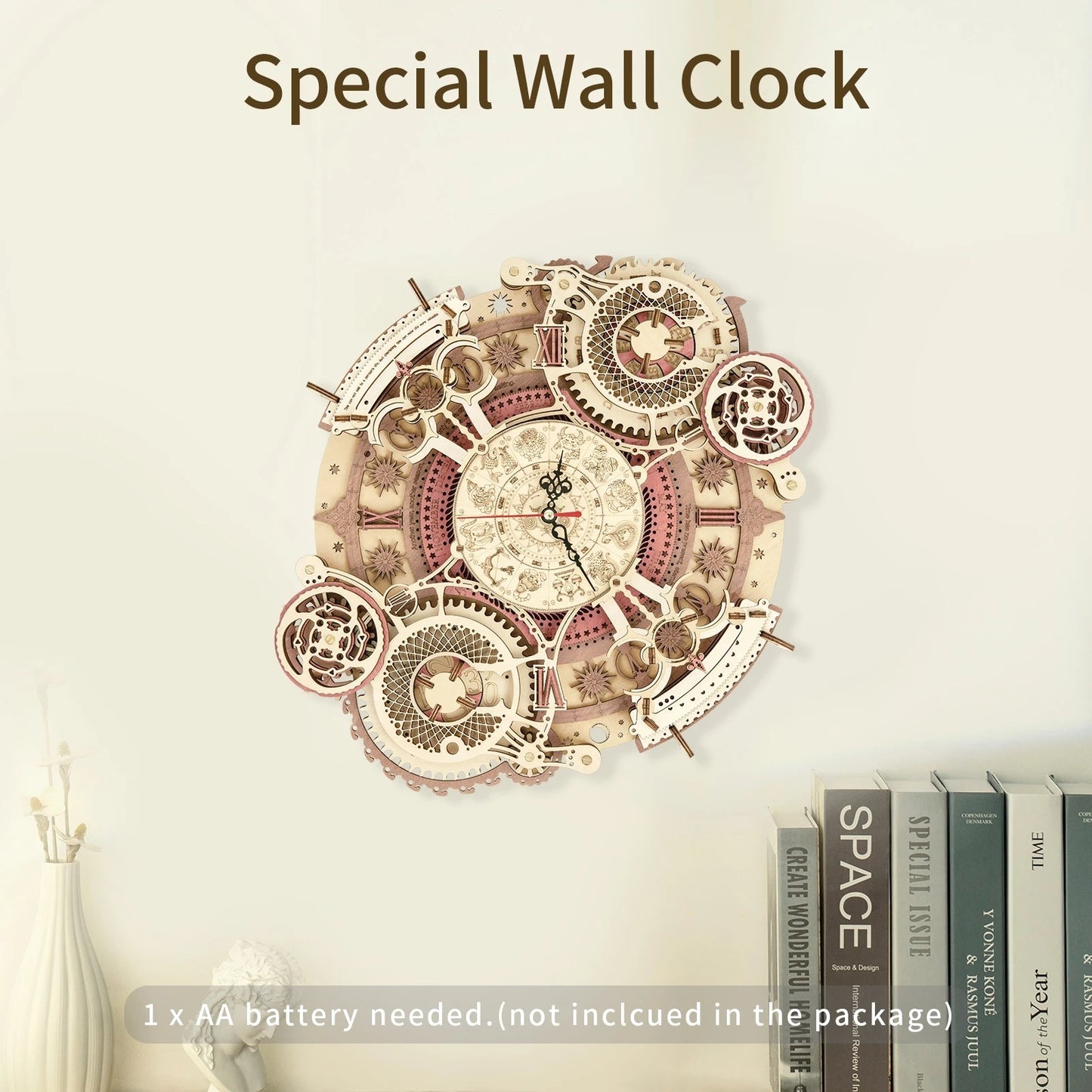 Robotime ROKR LC601 Zodiac Wall Clock 3D Wooden Puzzle – DIY Mechanical Time Art with Quartz Movement & Adjustable Calendar
