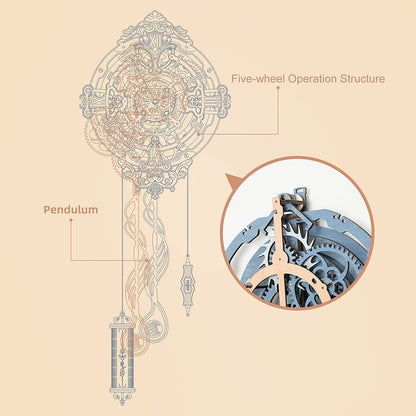 ROKR 231-Piece 3D Wooden Romantic Notes Wall Clock – Gear-Driven Time Art Model