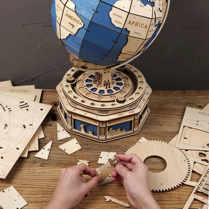 Robotime 567-Piece 3D Wooden Globe Puzzle – Ocean Map Ball Model for Adults & Kids
