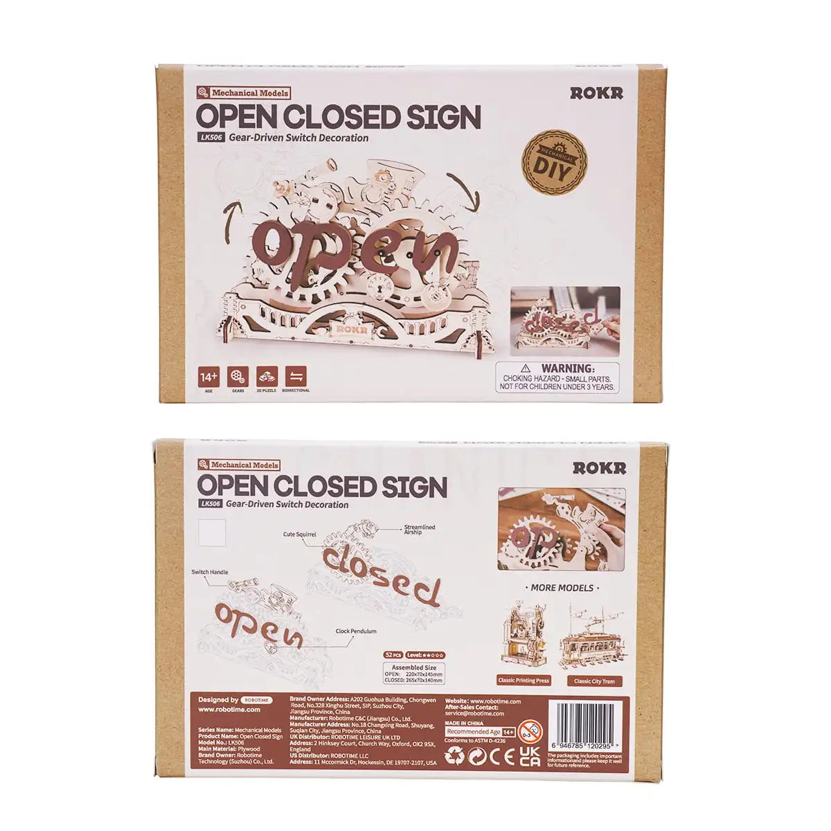 ROKR Open/Closed Sign 3D Wooden Puzzle – Mechanical Door Decor