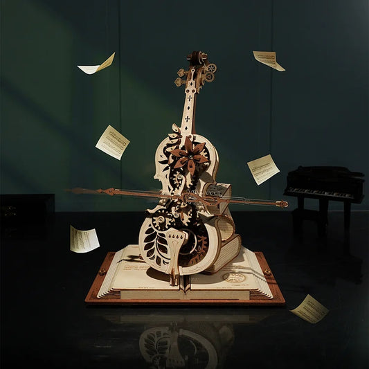 Robotime ROKR 199-Piece 3D Wooden Magic Cello Mechanical Music Box