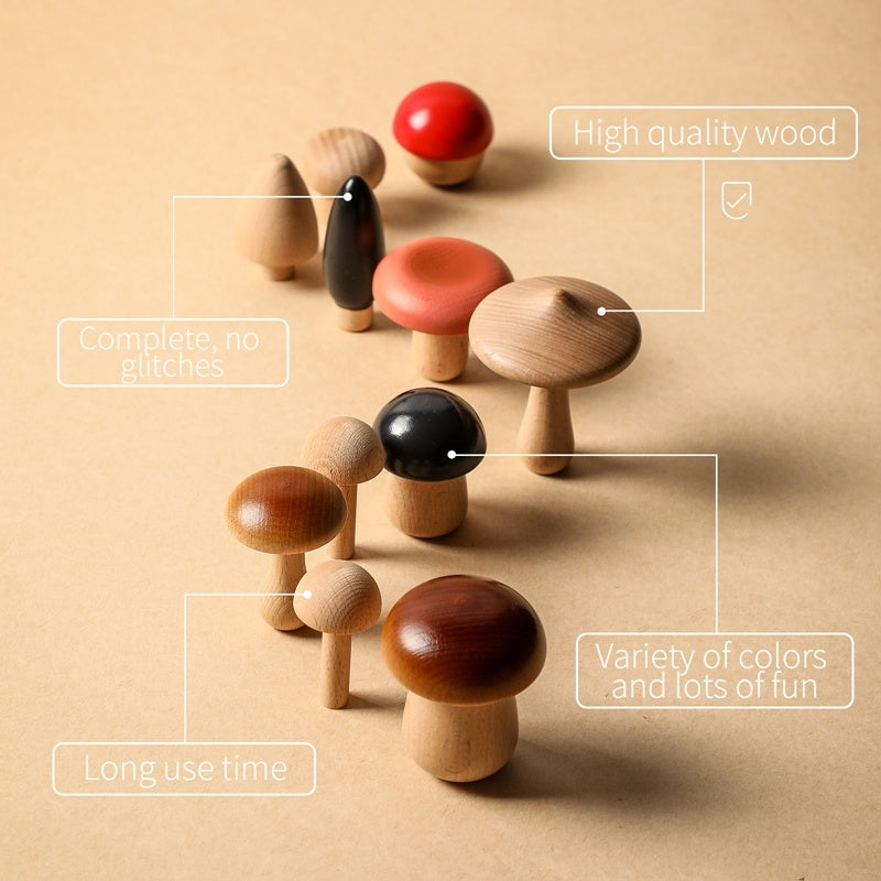 Beech Wood Mushroom Stacking Puzzle – Montessori Educational Toy for Toddlers