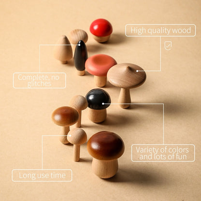 Beech Wood Mushroom Stacking Puzzle – Montessori Educational Toy for Toddlers