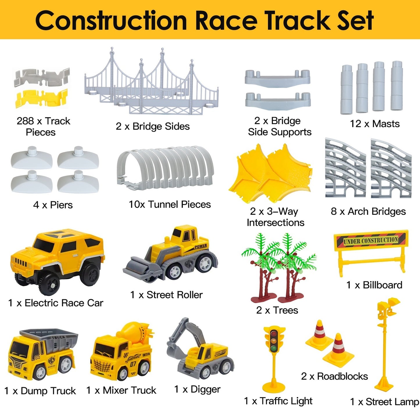 340-Piece Construction Race Track Set – DIY Flexible Car Track STEM Toy